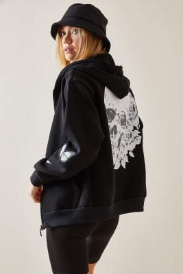 Siyah Kelebek Baskılı Kapüşonlü Sweatshirt 4KXK8-47642-02 - 2