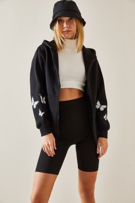 Siyah Kelebek Baskılı Kapüşonlü Sweatshirt 4KXK8-47642-02 - 6
