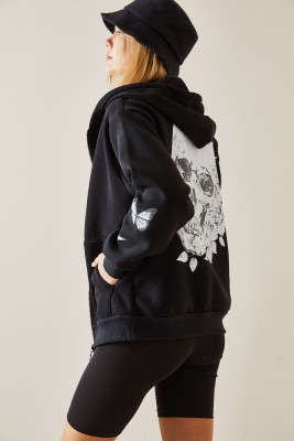 Siyah Kelebek Baskılı Kapüşonlü Sweatshirt 4KXK8-47642-02 - 8