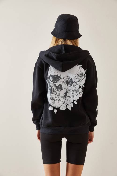 Siyah Kelebek Baskılı Kapüşonlü Sweatshirt 4KXK8-47642-02 - 9