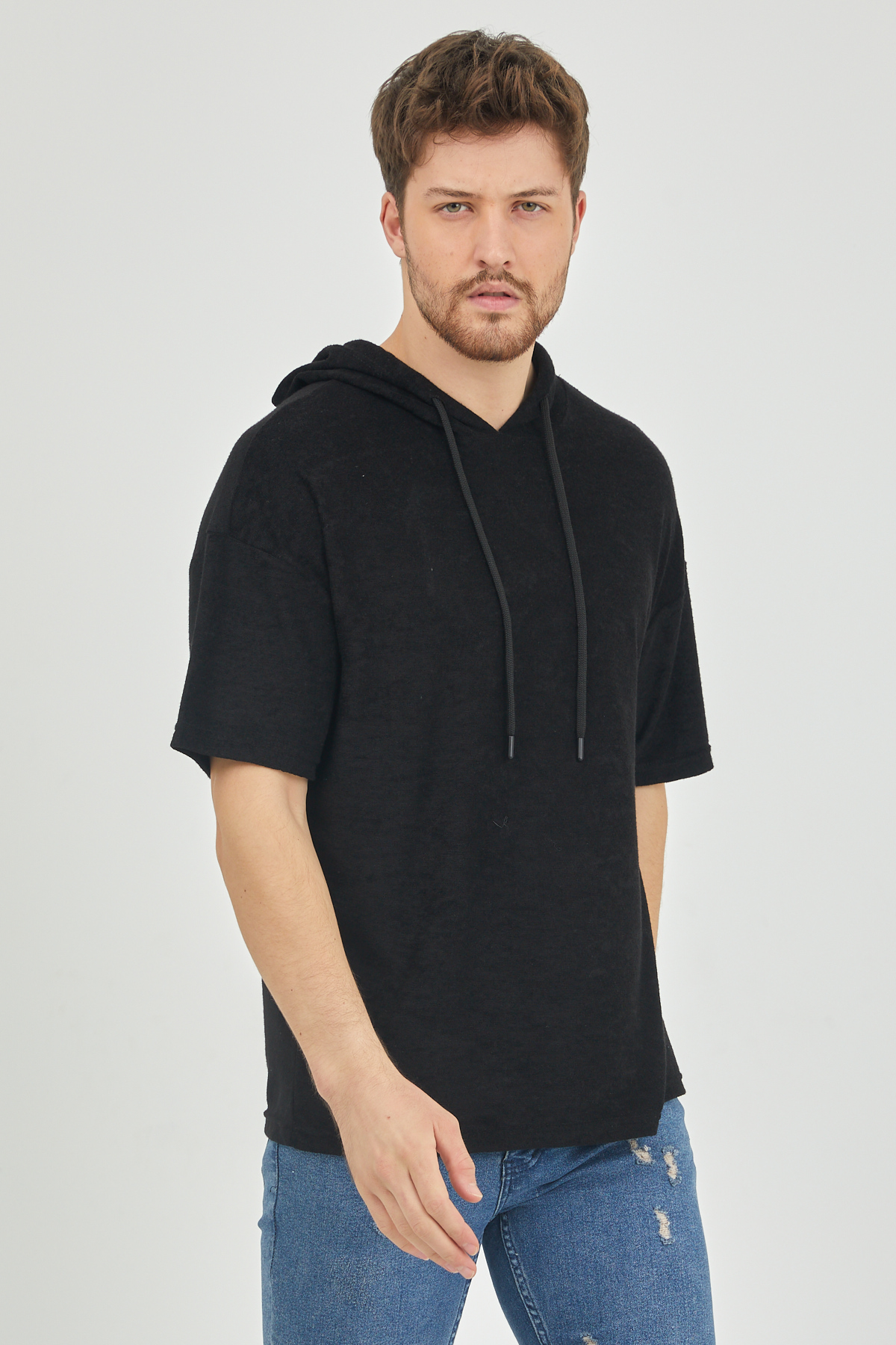 Siyah Kısa Kol Baharlık Kapüşonlu Sweatshirt 1KXE8-44653-02 - 2