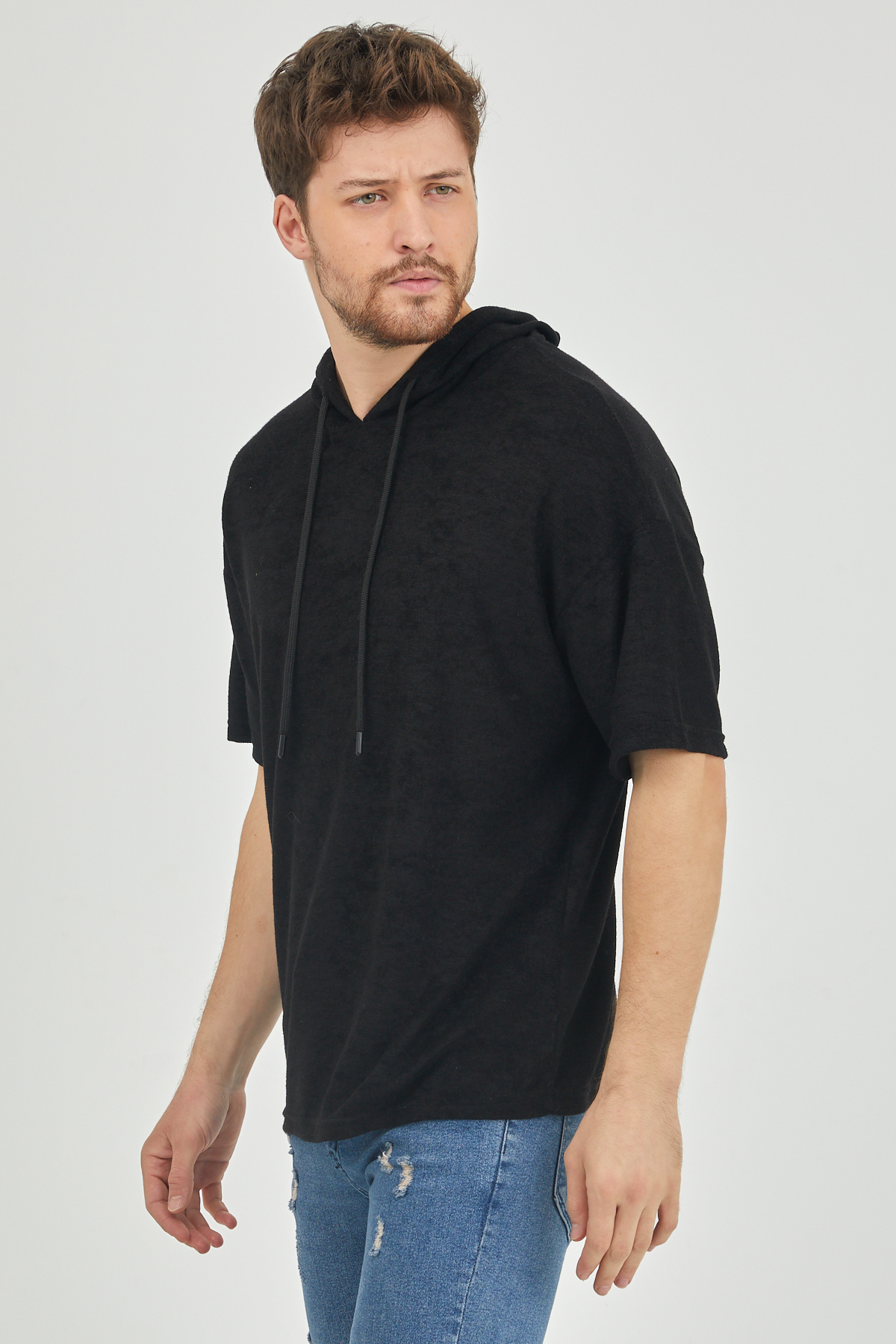 Siyah Kısa Kol Baharlık Kapüşonlu Sweatshirt 1KXE8-44653-02 - 3