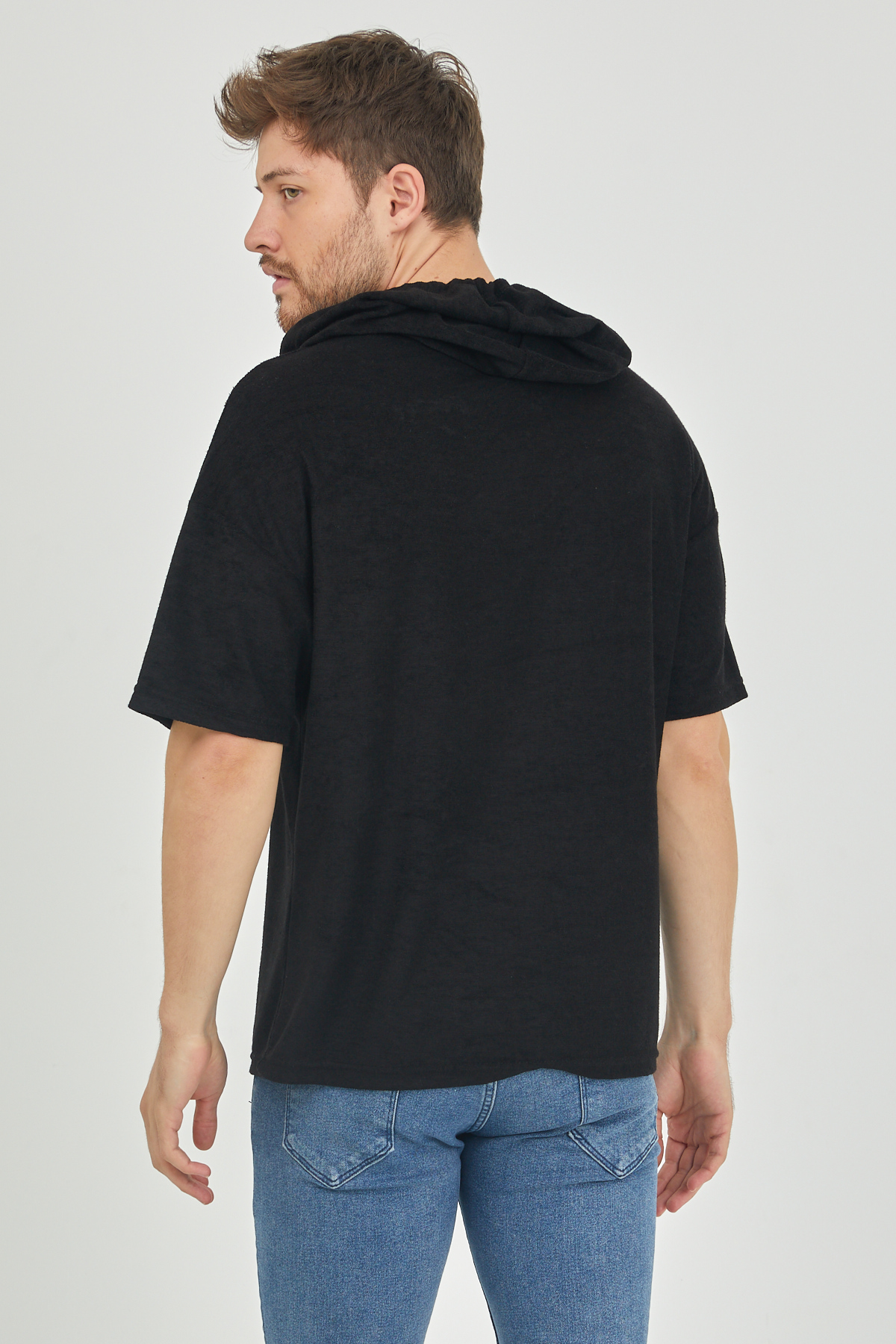 Siyah Kısa Kol Baharlık Kapüşonlu Sweatshirt 1KXE8-44653-02 - 4