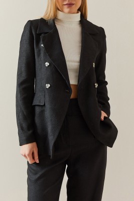 Siyah Kruvaze Yaka Düğmeli Blazer Ceket 4KXK4-47842-02 