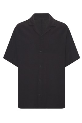 Siyah Kruvaze Yaka Oversize Keten Gömlek 2YXE2-45965-02 