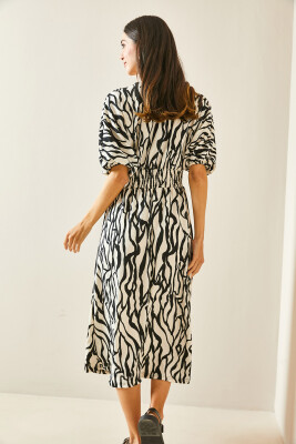 Siyah Kruvaze Yaka Zebra Desenli Dokulu Midi Elbise 5YXK6-48454-02 - 7