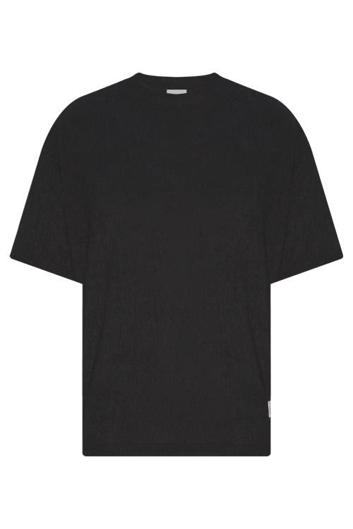 XHAN - Siyah Likralı Gofre Oversize T-Shirt 2YXE2-45981-02