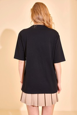 Siyah Nakışlı T-Shirt 2YXK1-46220-02 - Thumbnail