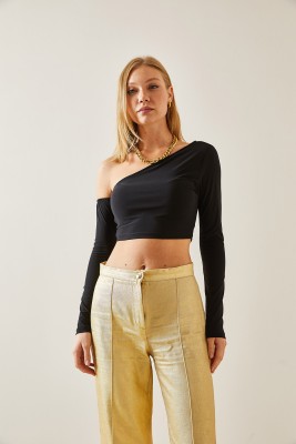 Siyah Omuz Dekolteli Crop Bluz 4KXK2-47652-02 - 4