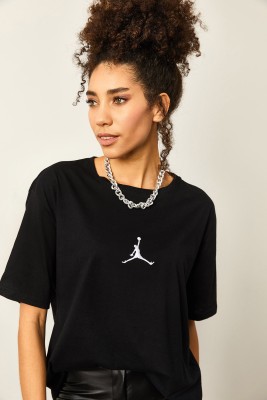 Siyah Önü Baskılı Oversize Basic Tişört 2YXK1-46119-02 - XHAN