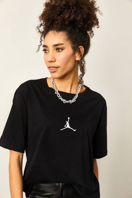 Siyah Önü Baskılı Oversize Basic Tişört 2YXK1-46119-02 - 1