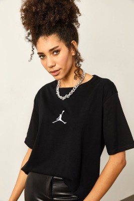 Siyah Önü Baskılı Oversize Basic Tişört 2YXK1-46119-02 - 2