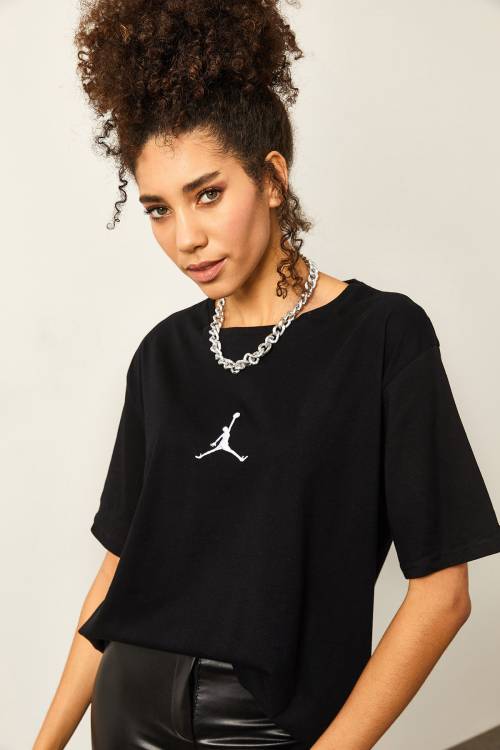 Siyah Önü Baskılı Oversize Basic Tişört 2YXK1-46119-02 - 2
