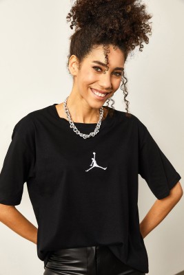 Siyah Önü Baskılı Oversize Basic Tişört 2YXK1-46119-02 - 3