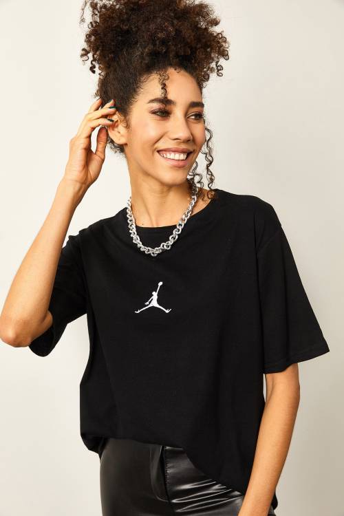 Siyah Önü Baskılı Oversize Basic Tişört 2YXK1-46119-02 - 4