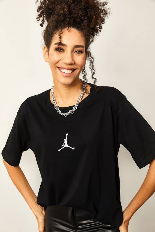 Siyah Önü Baskılı Oversize Basic Tişört 2YXK1-46119-02 - 6