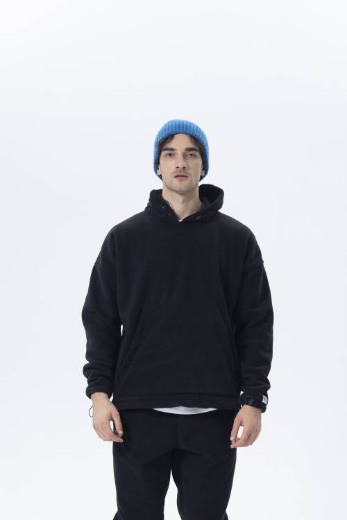 XHAN - Siyah Oversize Kapüşonlu Polar Sweatshirt 2KXE8-45511-02