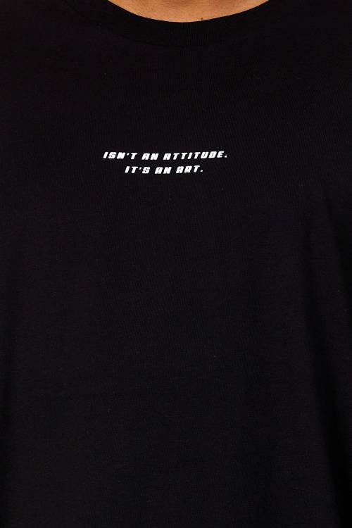 Siyah Oversize Reglan Kol Yazılı Tişört 2YXE2-46287-02 - 5