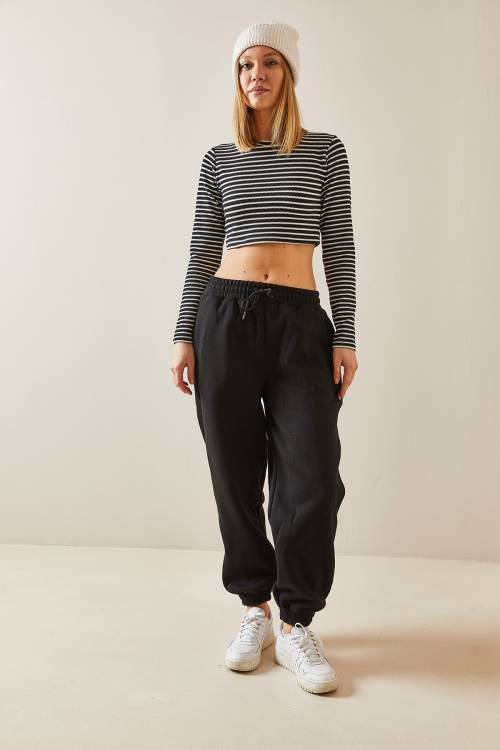 Siyah Oversize Şardonlu Jogger Eşofman Altı 4KXK8-47762-02 - 2