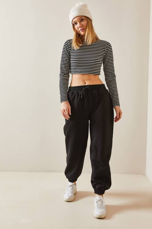 Siyah Oversize Şardonlu Jogger Eşofman Altı 4KXK8-47762-02 - 4