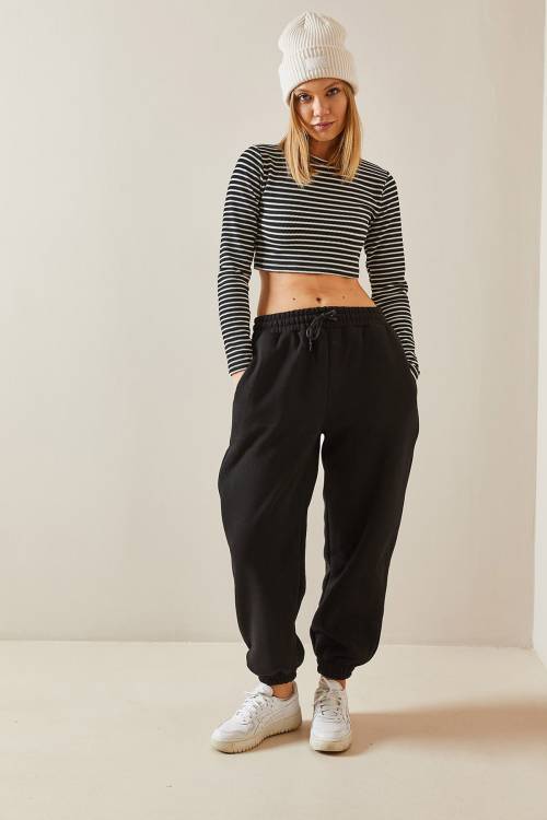 Siyah Oversize Şardonlu Jogger Eşofman Altı 4KXK8-47762-02 - 6