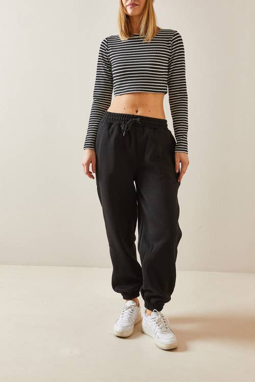 Siyah Oversize Şardonlu Jogger Eşofman Altı 4KXK8-47762-02 - 1