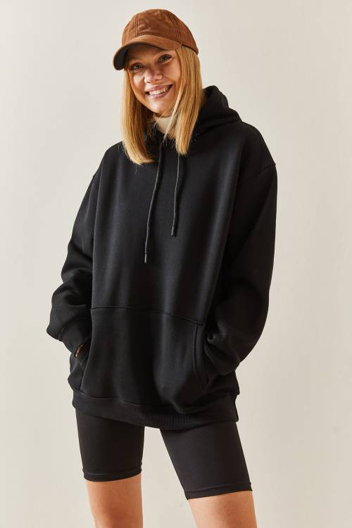 Siyah Oversize Şardonlu Kapüşonlü Sweatshirt 4KXK8-47742-02 - 3