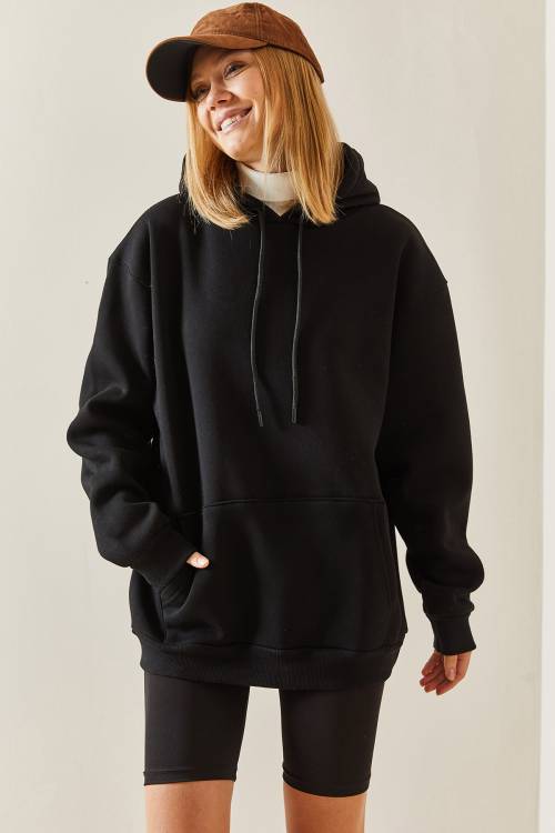 Siyah Oversize Şardonlu Kapüşonlü Sweatshirt 4KXK8-47742-02 - 5