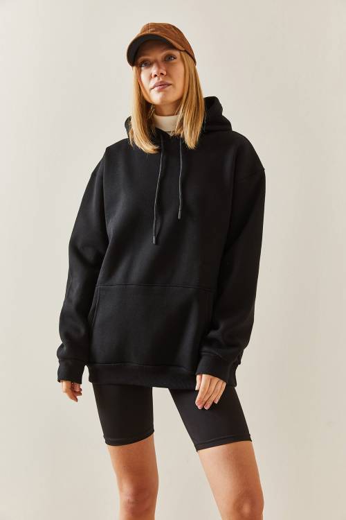 Siyah Oversize Şardonlu Kapüşonlü Sweatshirt 4KXK8-47742-02 - 6