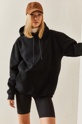 Siyah Oversize Şardonlu Kapüşonlü Sweatshirt 4KXK8-47742-02 - 7
