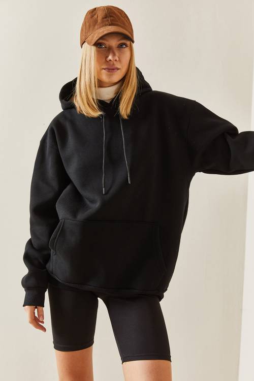 Siyah Oversize Şardonlu Kapüşonlü Sweatshirt 4KXK8-47742-02 - 7