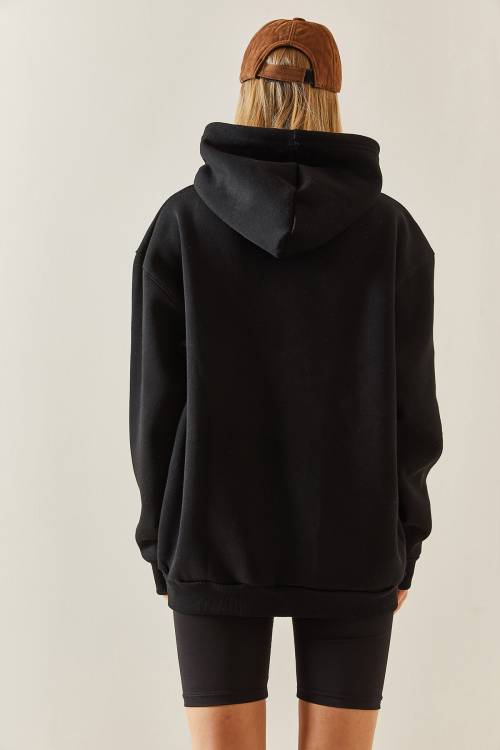 Siyah Oversize Şardonlu Kapüşonlü Sweatshirt 4KXK8-47742-02 - 8