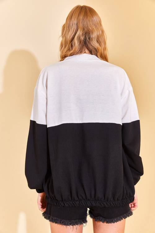 Siyah Renk Geçişli Fermuarlı Sweat Hırka 3KXK8-46812-02 - 6