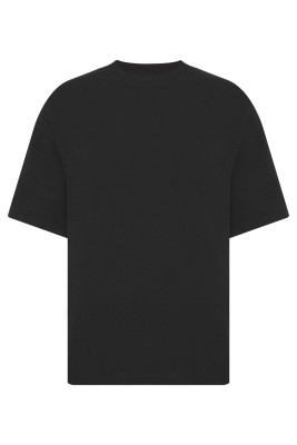 XHAN - Siyah Ribana Yaka Keten Oversize T-Shirt 2YXE2-45928-02