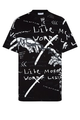 XHAN - Siyah Ribanalı Baskılı Oversize T-Shirt 2YXE2-45968-02