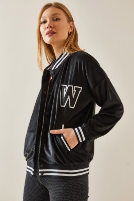 Siyah Ribanalı Kadife Bomber Ceket 4KXK4-47772-02 - 2