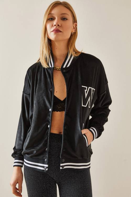 Siyah Ribanalı Kadife Bomber Ceket 4KXK4-47772-02 - 6