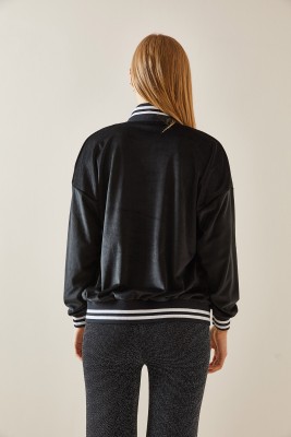 Siyah Ribanalı Kadife Bomber Ceket 4KXK4-47772-02 - 7