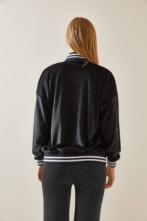 Siyah Ribanalı Kadife Bomber Ceket 4KXK4-47772-02 - 7