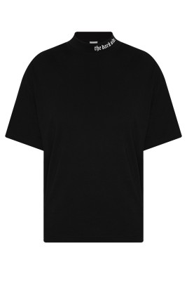 Siyah Ribanalı & Yazı Detaylı Oversize T-Shirt 2YXE2-45987-02 - Thumbnail