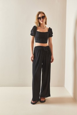 Siyah Salaş Kesim Bol Paça Pantolon 3YXK5-47094-02 