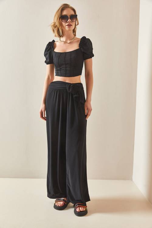 Siyah Salaş Kesim Bol Paça Pantolon 3YXK5-47094-02 - 2