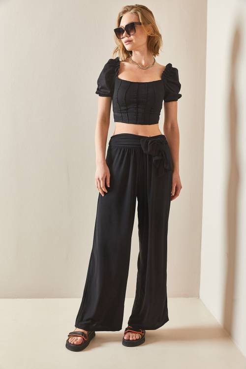 Siyah Salaş Kesim Bol Paça Pantolon 3YXK5-47094-02 - 3