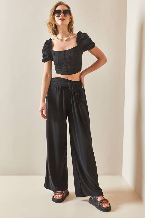 Siyah Salaş Kesim Bol Paça Pantolon 3YXK5-47094-02 - 4