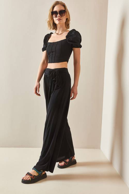 Siyah Salaş Kesim Bol Paça Pantolon 3YXK5-47094-02 - 5