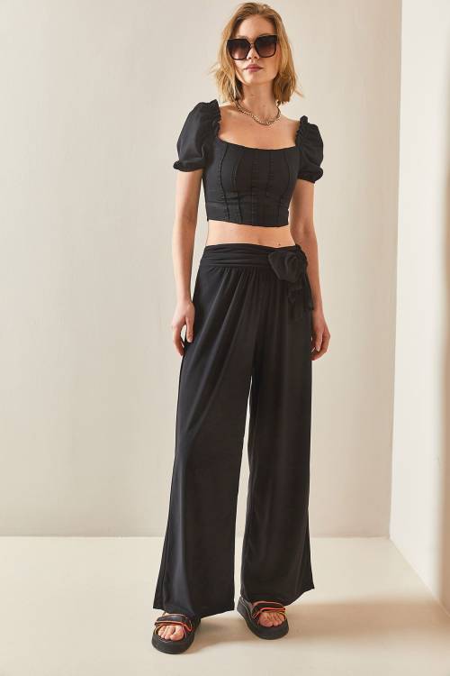 Siyah Salaş Kesim Bol Paça Pantolon 3YXK5-47094-02 - 6