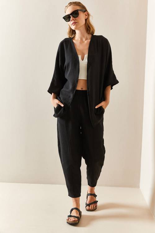 Siyah Salaş Kimono Takım 3YXK8-47342-02 - 3