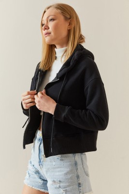 Siyah Şardonlu Fermuarlı & Kapüşonlü Sweatshirt 4KXK8-47837-02 - 5