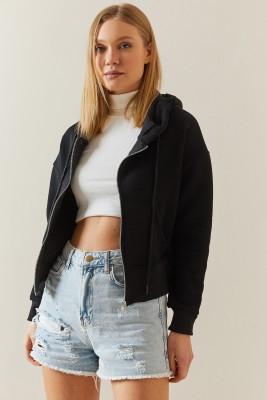 Siyah Şardonlu Fermuarlı & Kapüşonlü Sweatshirt 4KXK8-47837-02 - 6