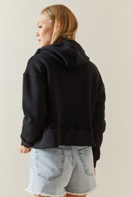 Siyah Şardonlu Fermuarlı & Kapüşonlü Sweatshirt 4KXK8-47837-02 - 7